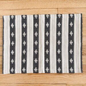 Crate & Barrel Eliana Cotton Placemat Ivory and Black Striped